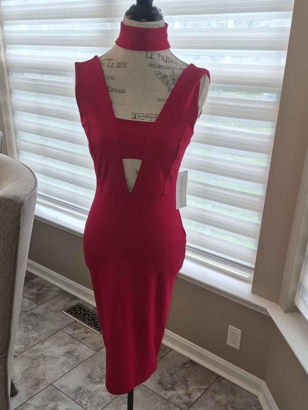 CEFIAN RED SEXYAFCUT OUT STRETCH PONTE KNIT ZIP BACK BODYCON NWT